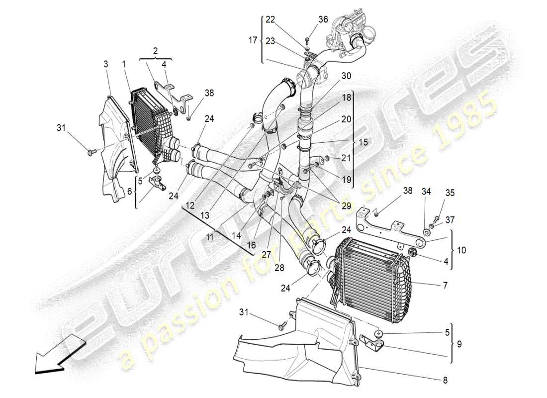 maserati ghibli (2020) sistema de enfriador diagrama de piezas