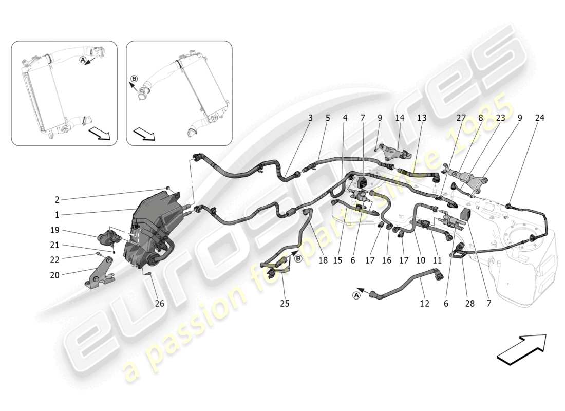 maserati mc20 cielo (2023) diagrama de piezas del sistema de recirculación de vapores de combustible