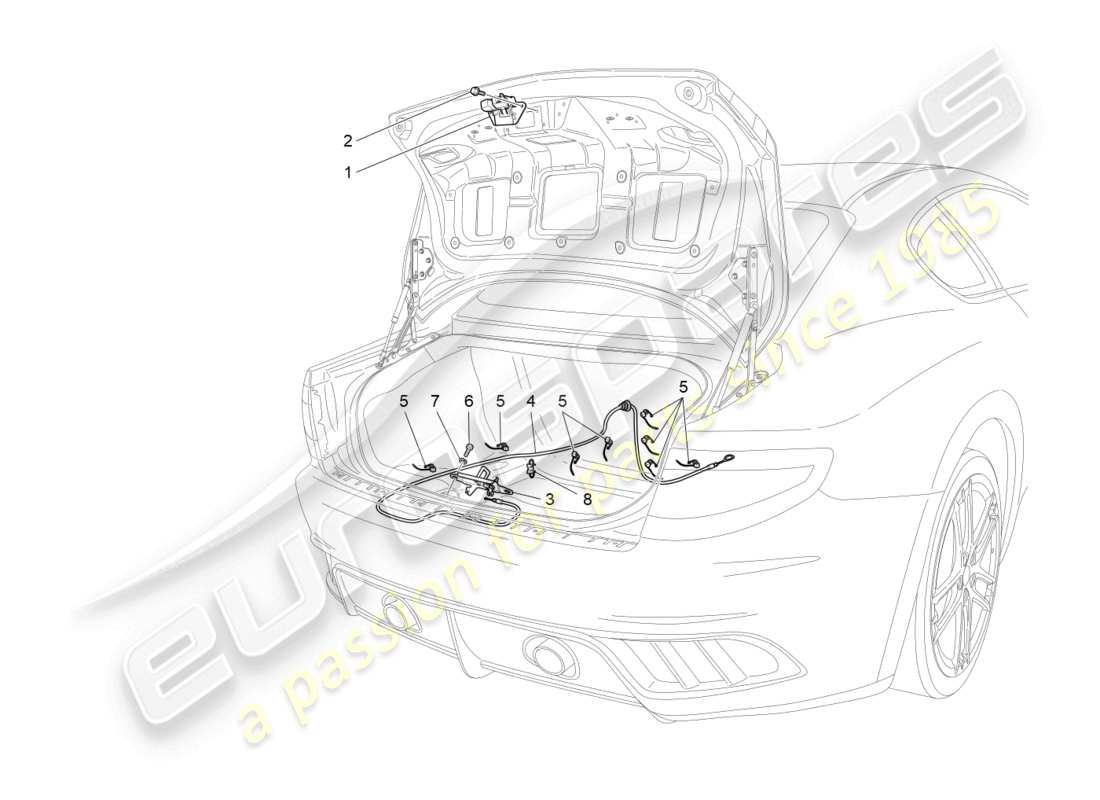 maserati granturismo mc stradale (2011) diagrama de piezas de control de apertura de la tapa trasera