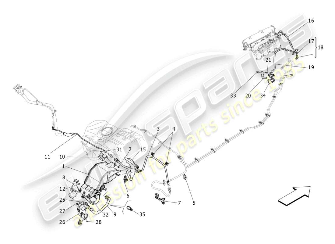 maserati quattroporte (2018) diagrama de piezas del sistema de recirculación de vapores de combustible