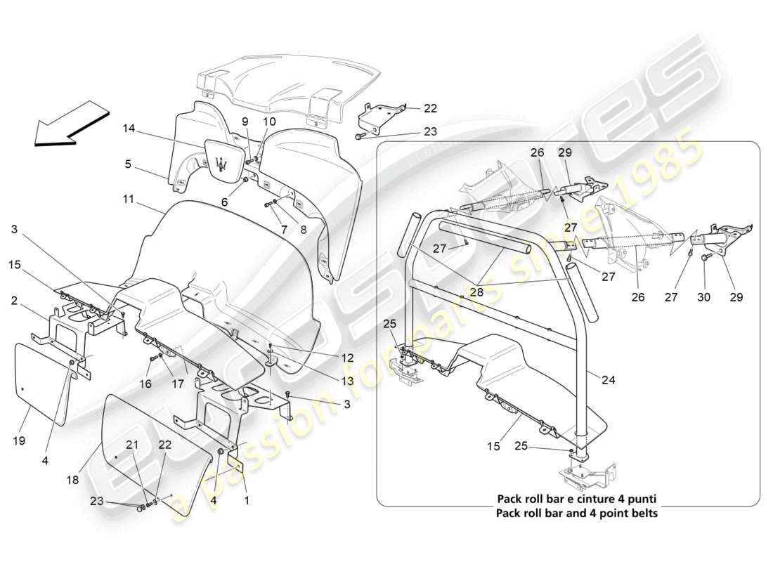 maserati granturismo mc stradale (2012) diagrama de piezas de paneles laterales y embellecedores del pilar b del compartimento de pasajeros