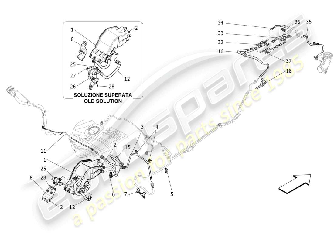 maserati levante modena s (2022) diagrama de piezas del sistema de recirculación de vapores de combustible