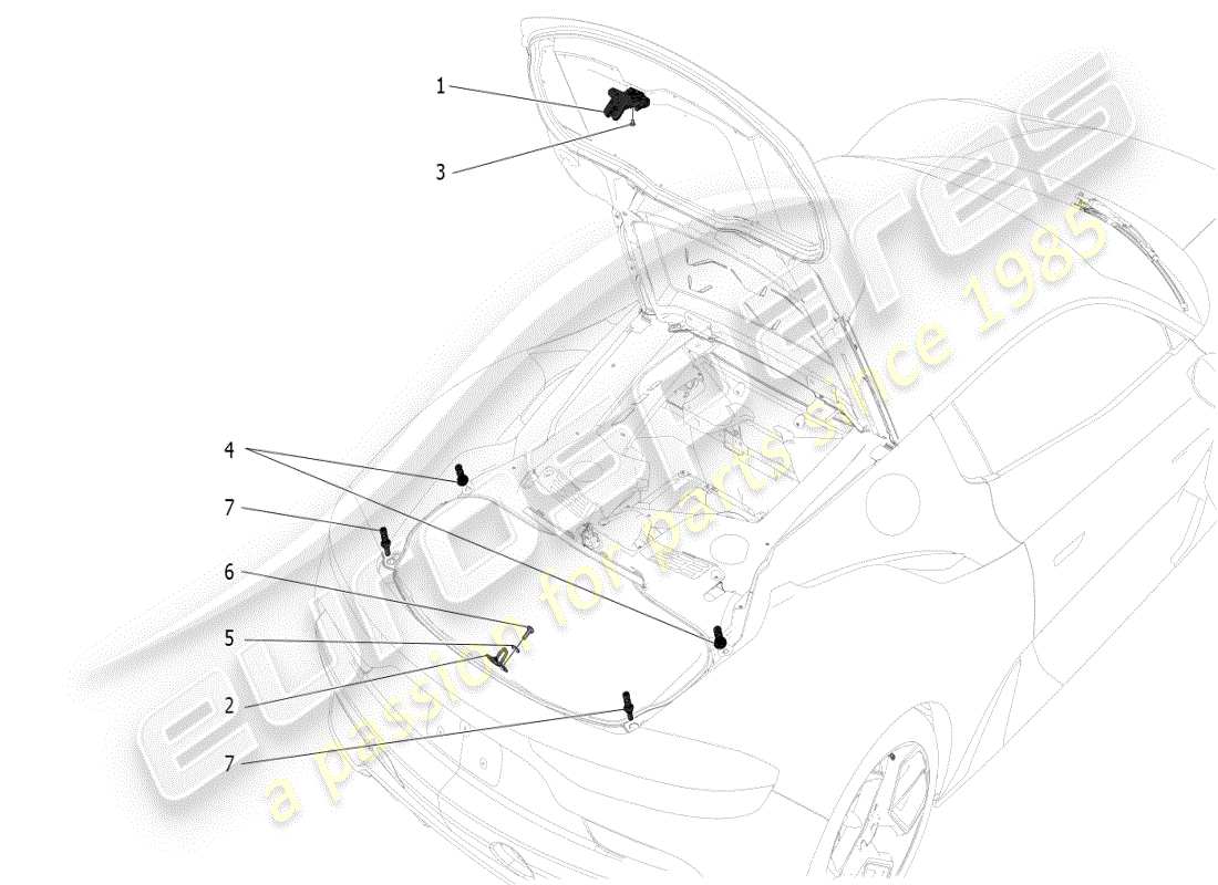 maserati mc20 (2024) control de apertura del portón trasero diagrama de piezas