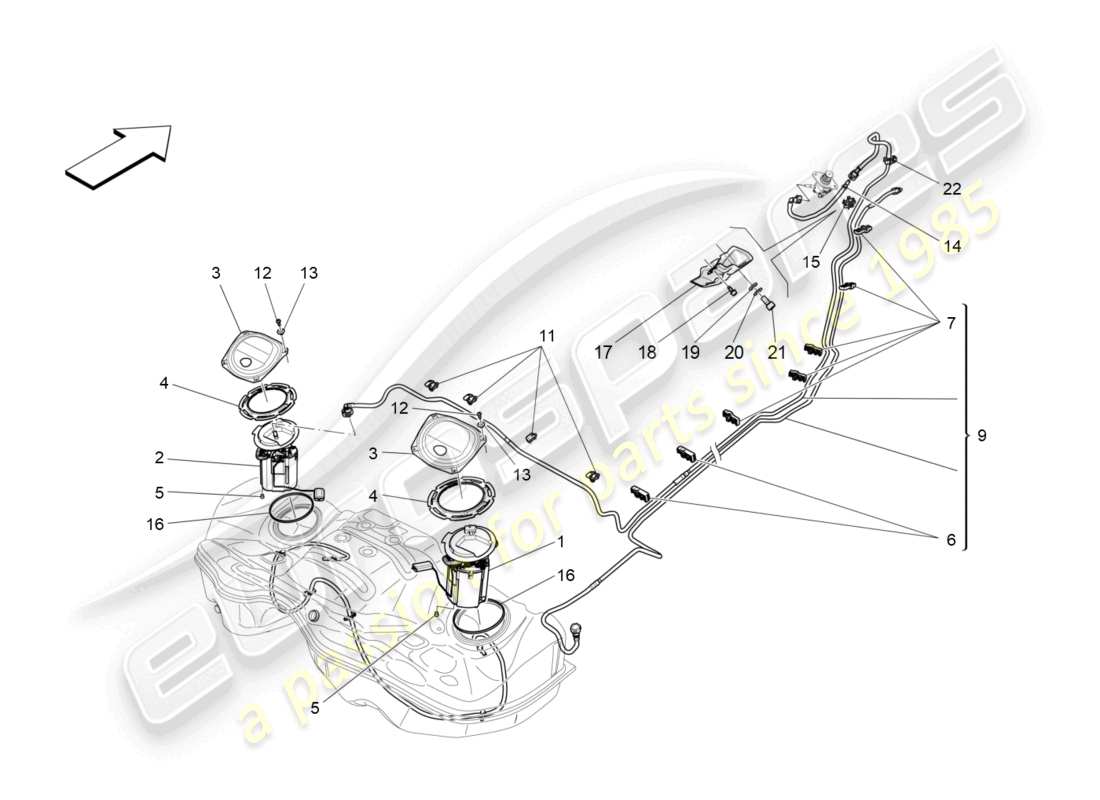 maserati quattroporte (2018) diagrama de piezas de bombas de combustible y líneas de conexión