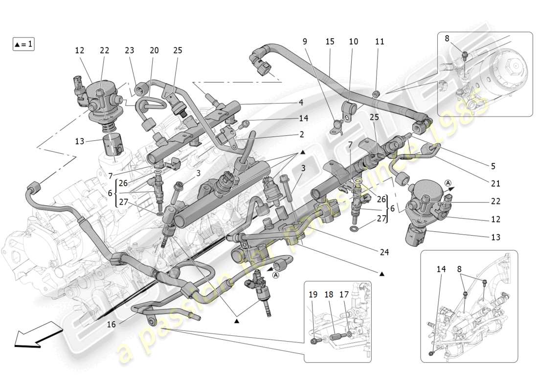 maserati mc20 cielo (2023) diagrama de piezas de bombas de combustible y líneas de conexión