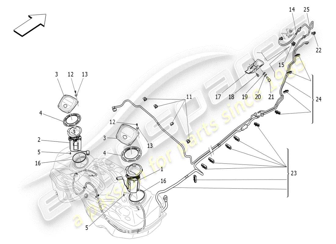 maserati ghibli (2021) diagrama de piezas de bombas de combustible y líneas de conexión