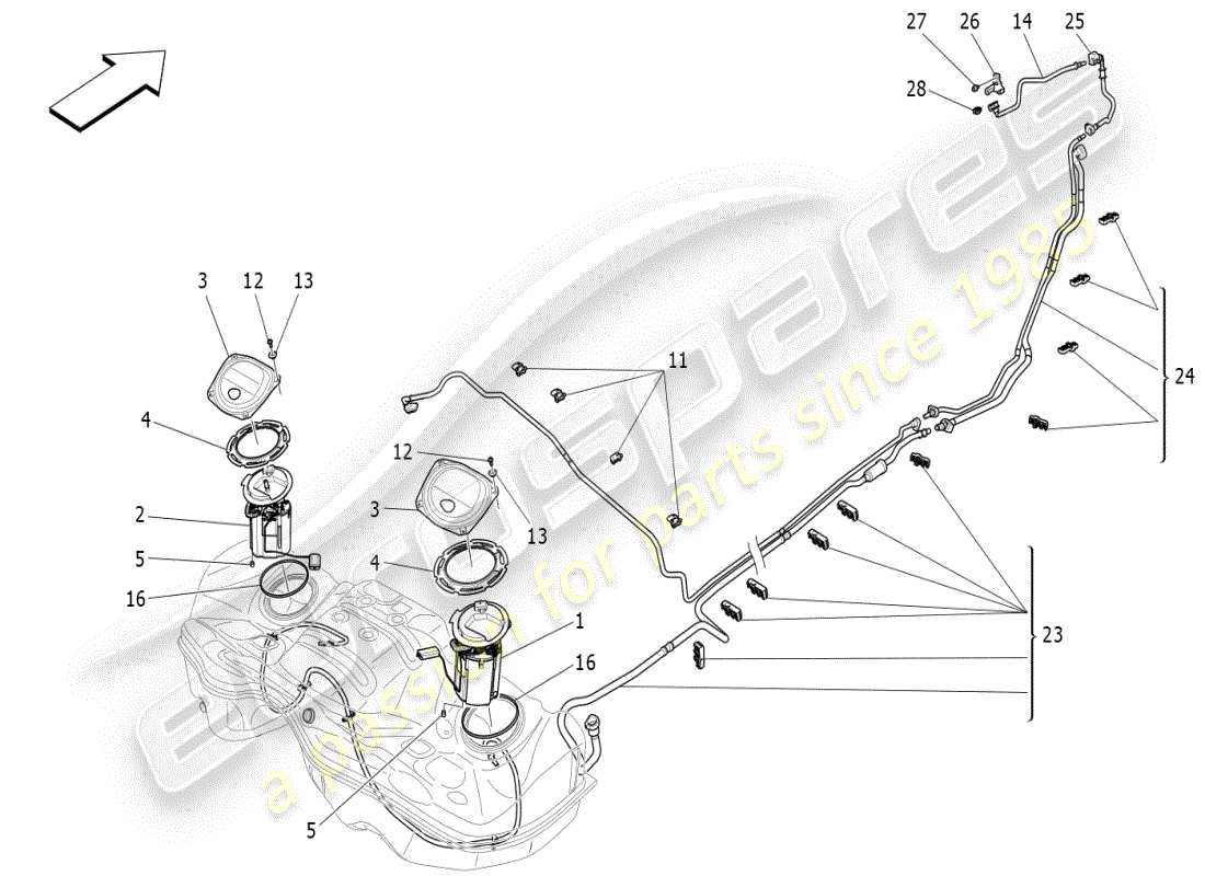 maserati ghibli (2021) diagrama de piezas de bombas de combustible y líneas de conexión