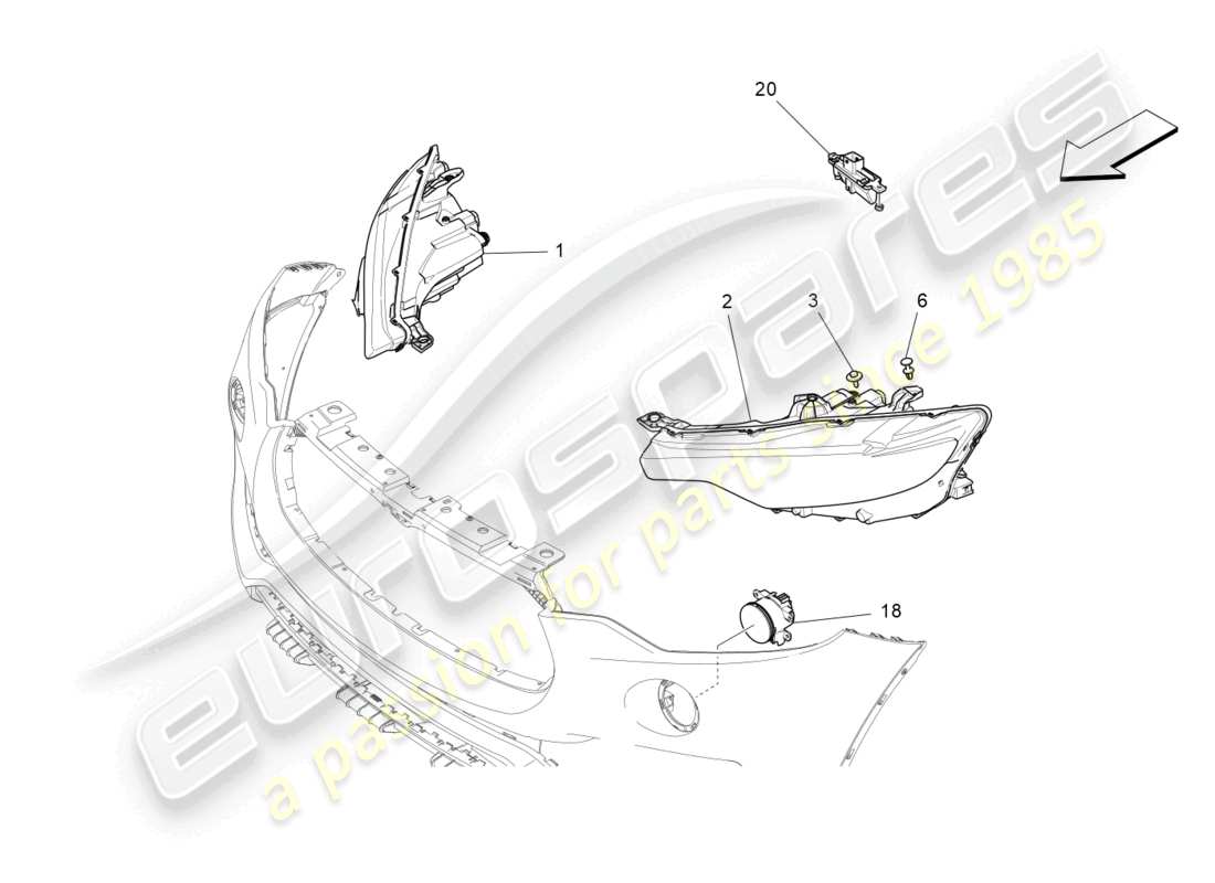 maserati levante trofeo (2020) diagrama de piezas de los grupos de faros