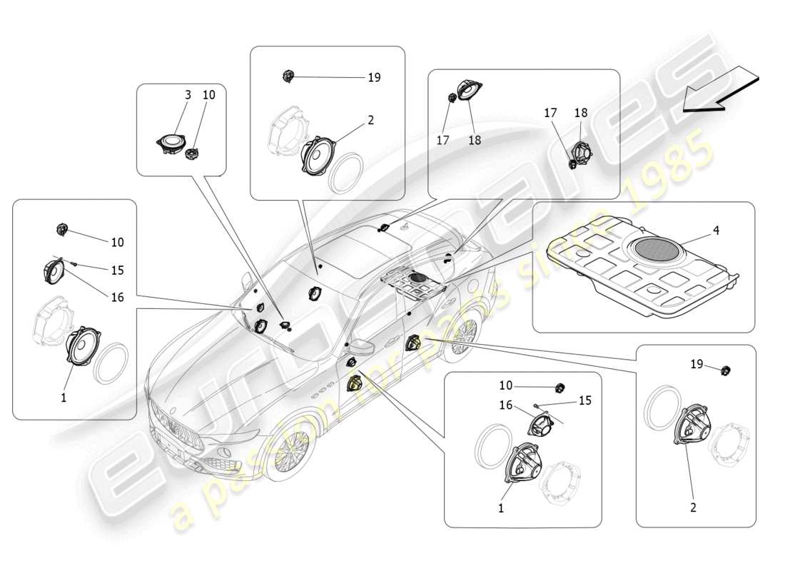 maserati levante zenga (2020) sistema de difusión de sonido diagrama de piezas