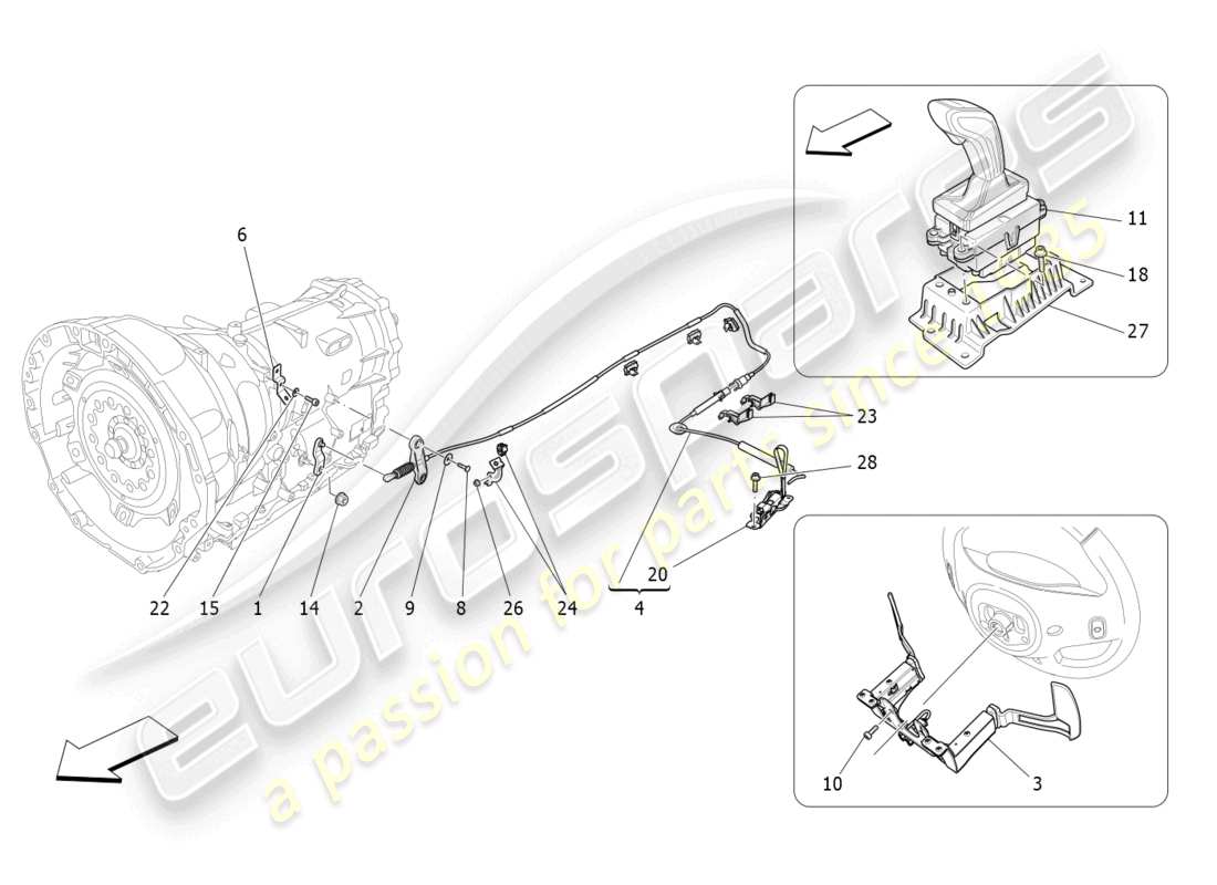 maserati levante zenga (2020) controles del conductor para caja de cambios automática. diagrama de piezas