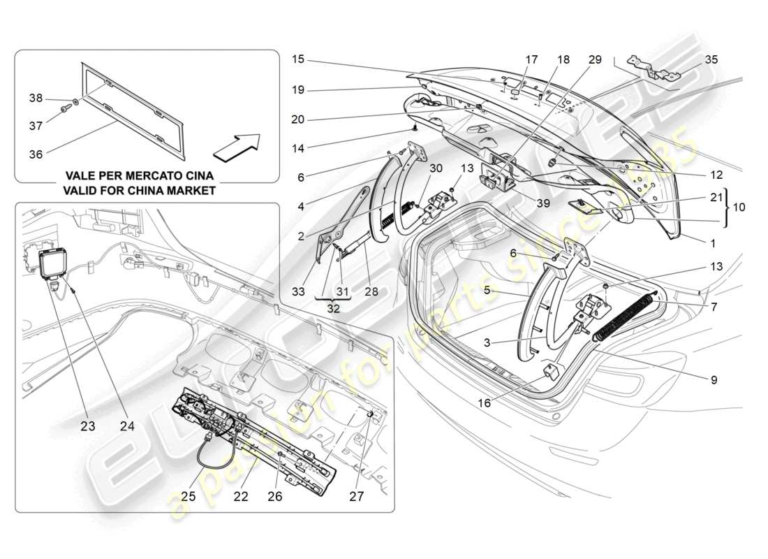maserati ghibli (2017) diagrama de piezas de la tapa trasera