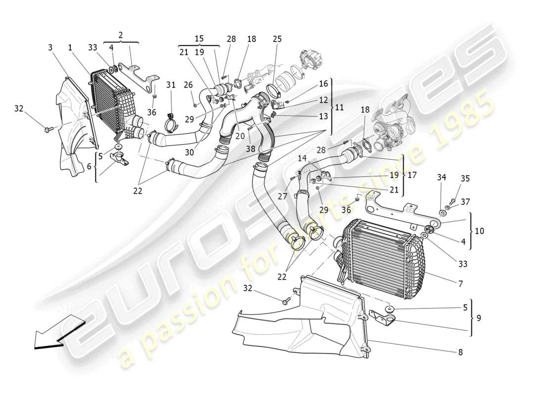 maserati ghibli (2014) diagrama de piezas del sistema intercooler