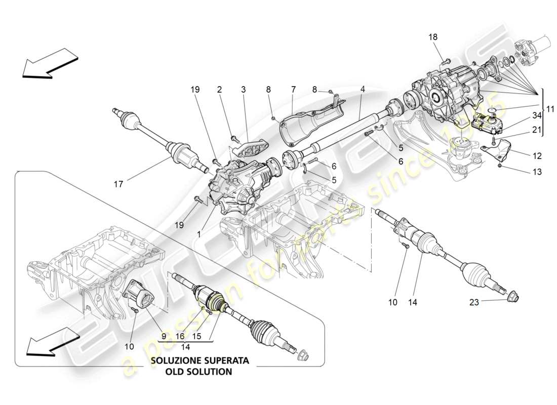 maserati ghibli (2014) transmisión de ruedas delanteras diagrama de piezas