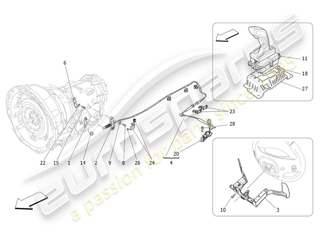 maserati levante trofeo (2020) controles del conductor para el diagrama de piezas de la caja de cambios automática