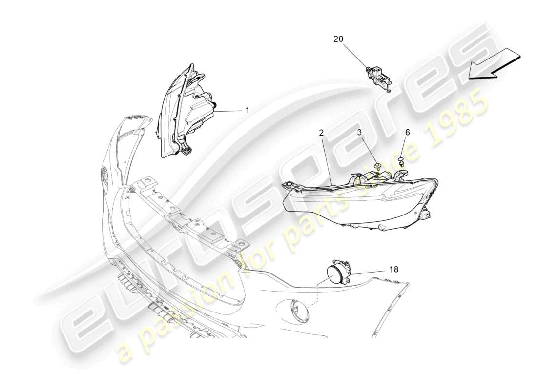 maserati levante (2020) diagrama de piezas de los grupos de faros