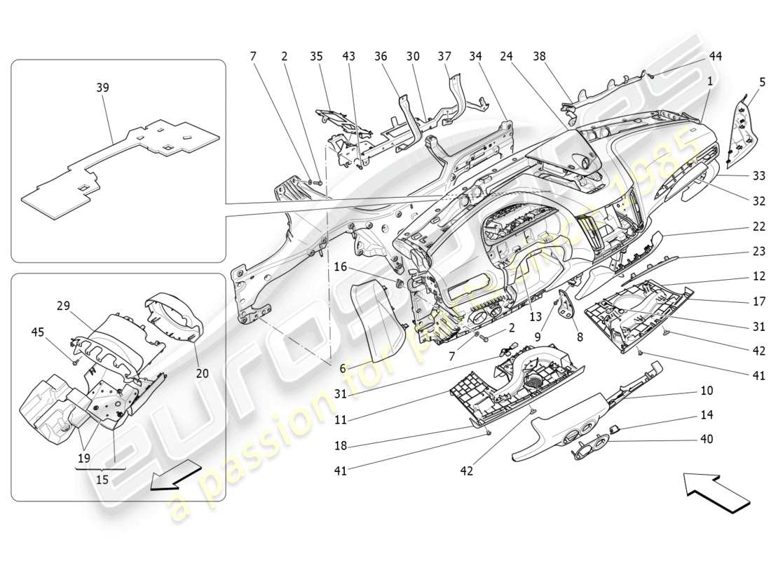 maserati levante modena s (2022) diagrama de piezas de la unidad del tablero