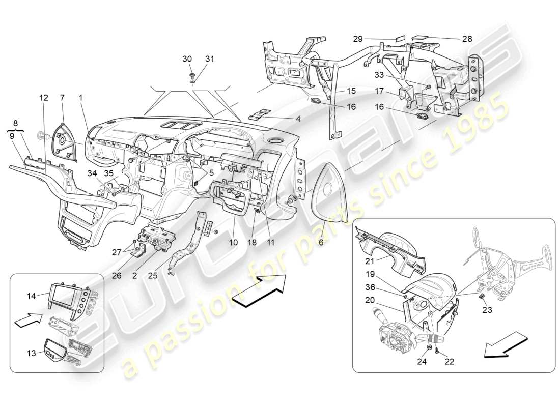 maserati grancabrio mc (2013) diagrama de piezas de la unidad del tablero