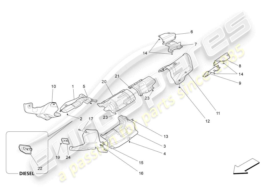 maserati ghibli (2014) paneles aislantes térmicos diagrama de piezas