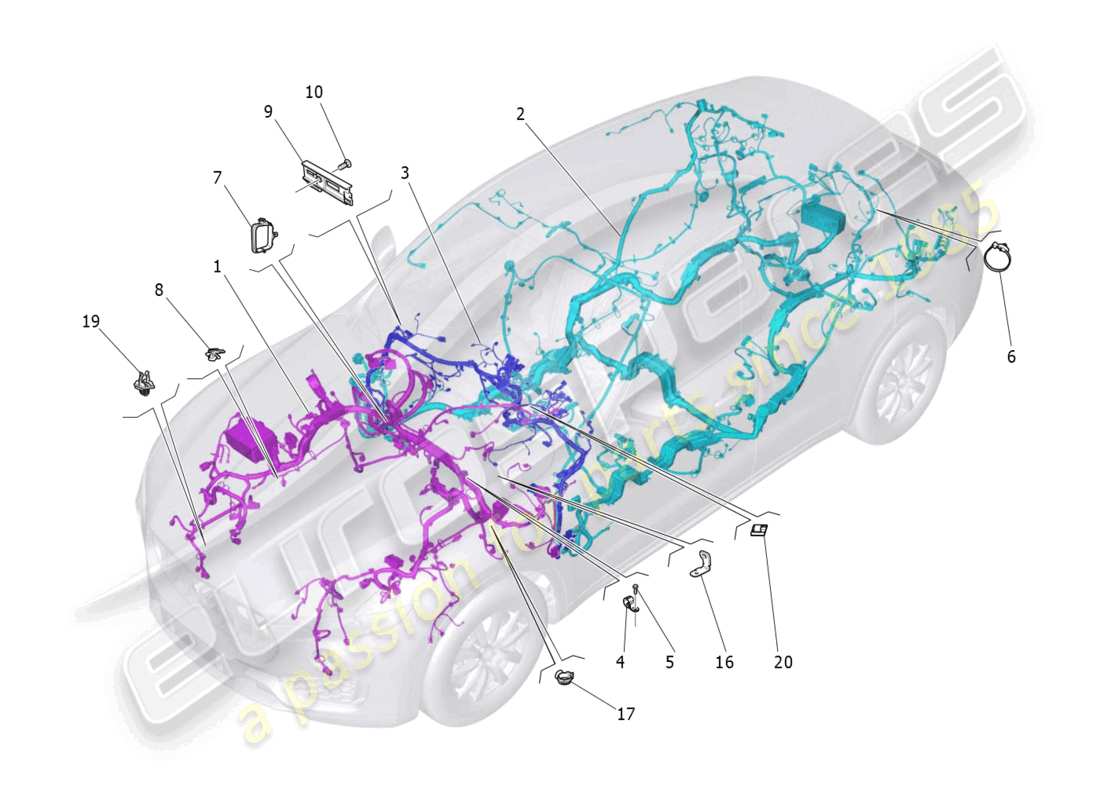 maserati levante trofeo (2020) diagrama de piezas de cableado principal