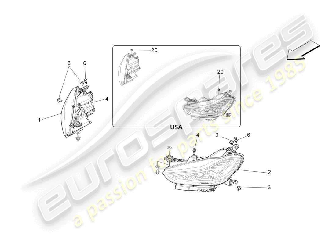 maserati ghibli fragment (2022) grupos de faros diagrama de piezas