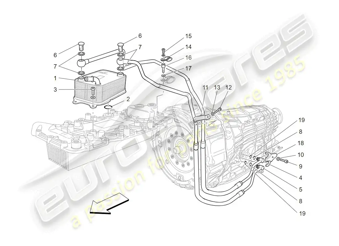 maserati granturismo (2009) lubricación y refrigeración del aceite de la caja de cambios diagrama de piezas