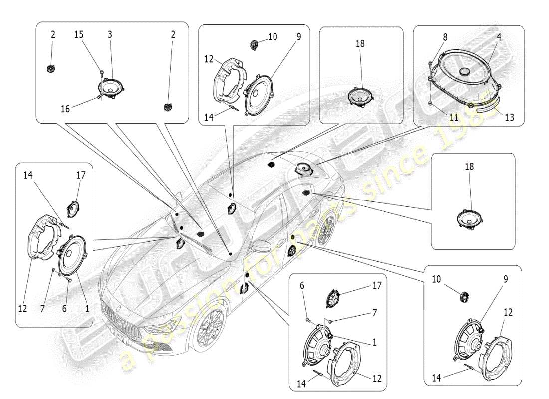 maserati ghibli (2019) sistema de difusión de sonido diagrama de piezas