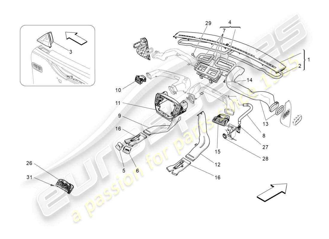 maserati ghibli (2014) unidad de aire acondicionado: difusión diagrama de piezas