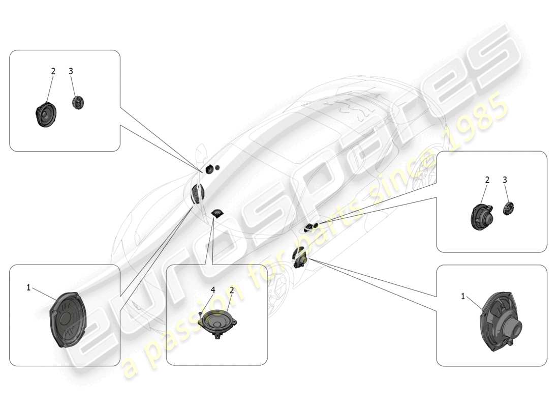 maserati mc20 (2023) diagrama de piezas del sistema de difusión de sonido