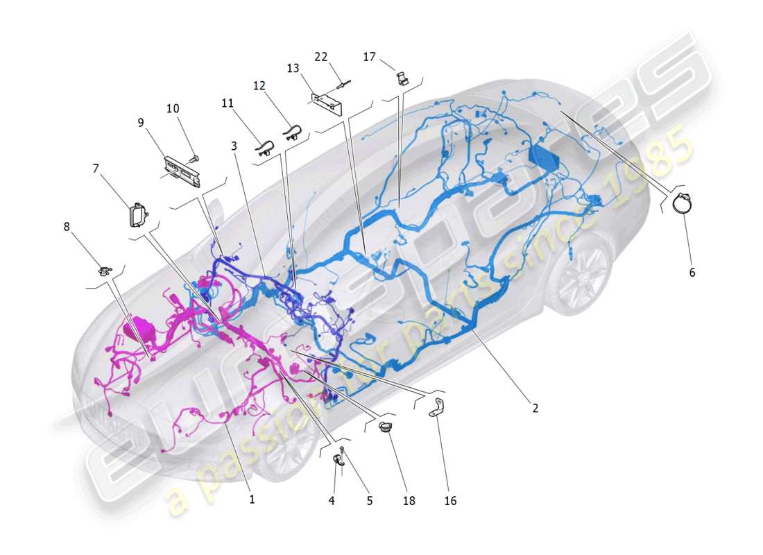 maserati quattroporte (2018) diagrama de piezas de cableado principal