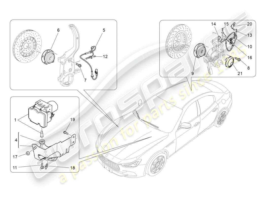 maserati ghibli fragment (2022) diagrama de piezas de los sistemas de control de frenado