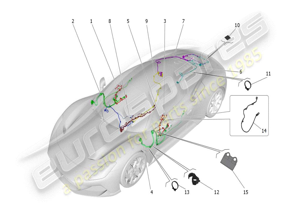 maserati mc20 (2024) diagrama de piezas de cableado principal