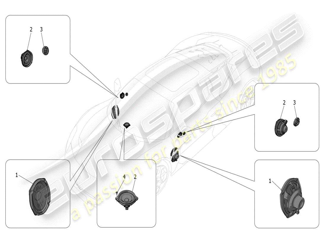 maserati mc20 (2024) sistema de difusión de sonido diagrama de piezas