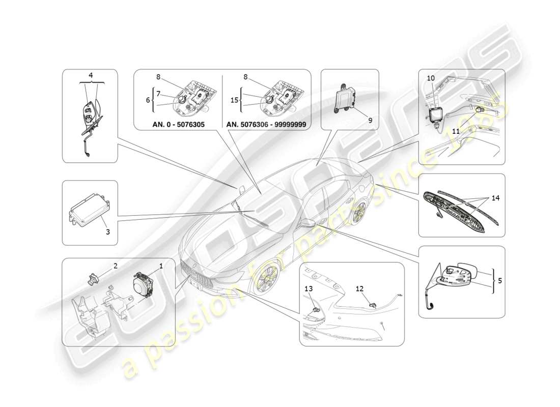 maserati ghibli (2018) sistema de asistencia a la conducción diagrama de piezas