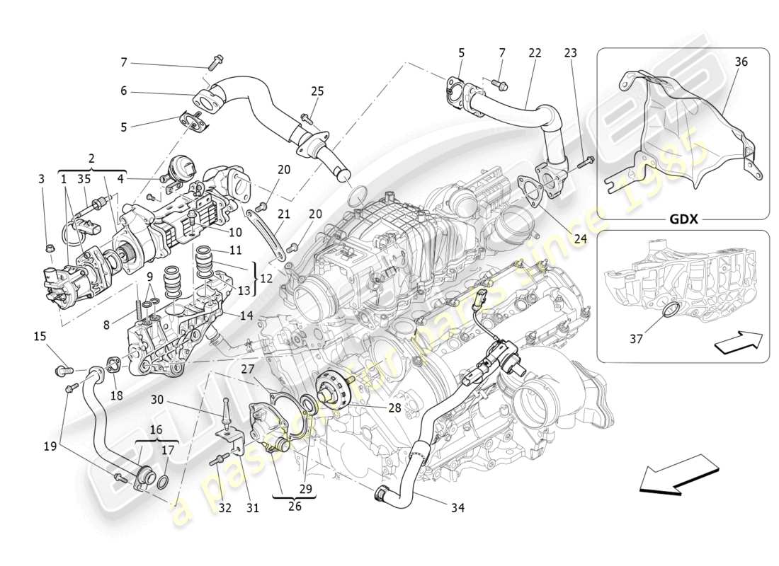 maserati ghibli (2014) sistema de recirculación de vapor de aceite diagrama de piezas