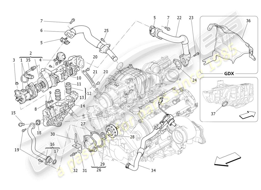 maserati ghibli (2014) diagrama de piezas del sistema de recirculación de vapores de aceite