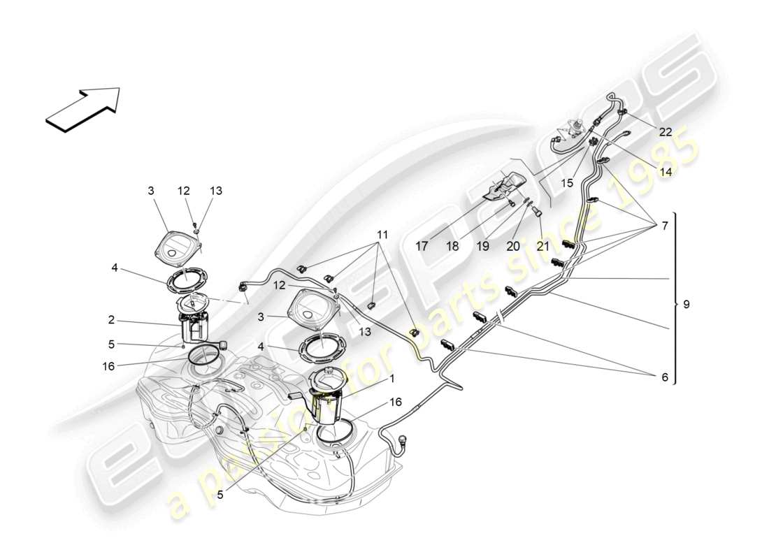maserati ghibli (2014) diagrama de piezas de bombas de combustible y líneas de conexión