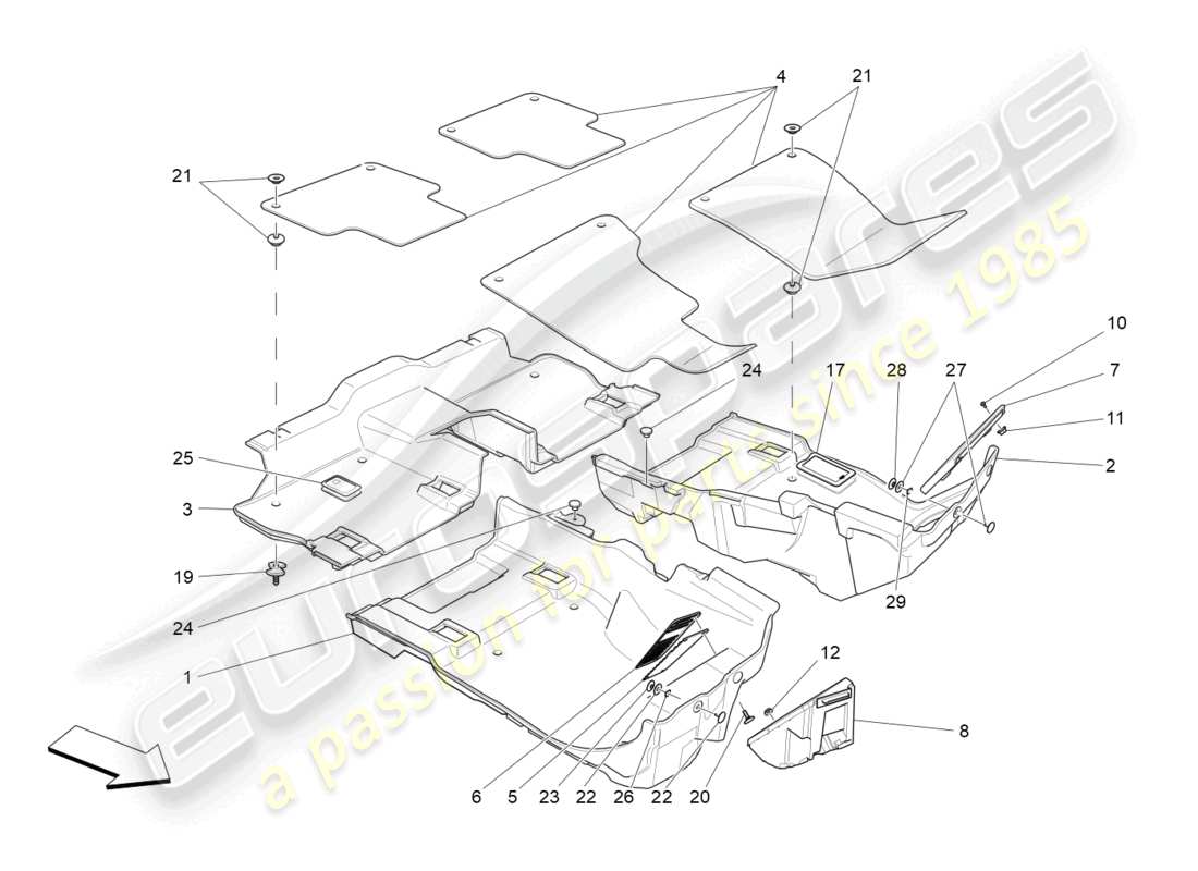 maserati levante trofeo (2020) alfombrillas del habitáculo diagrama de piezas