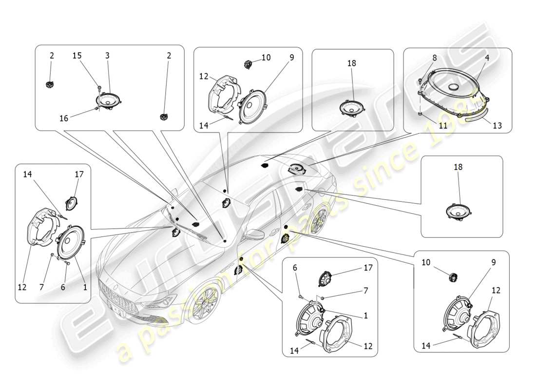 maserati ghibli fragment (2022) diagrama de piezas del sistema de difusión de sonido