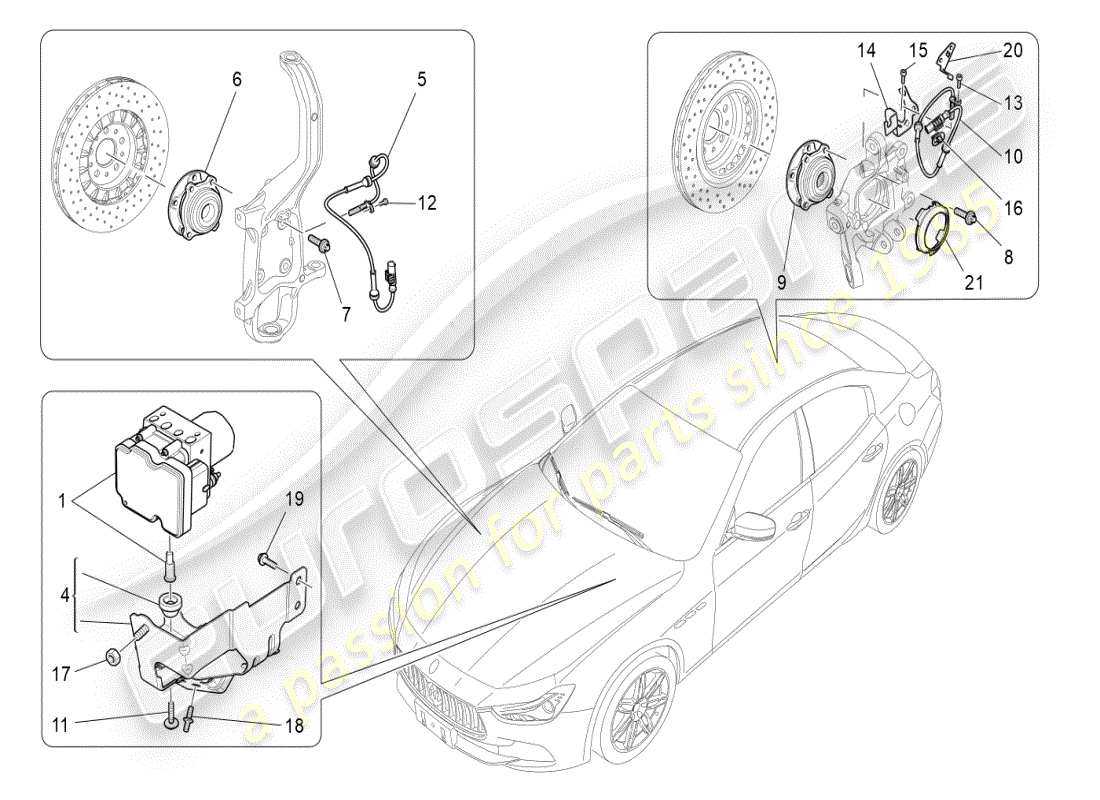 maserati ghibli (2019) sistemas de control de frenado diagrama de piezas