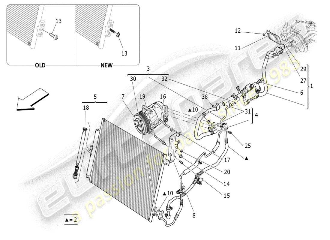 maserati ghibli (2021) unidad de a/c: dispositivos del compartimiento del motor diagrama de piezas