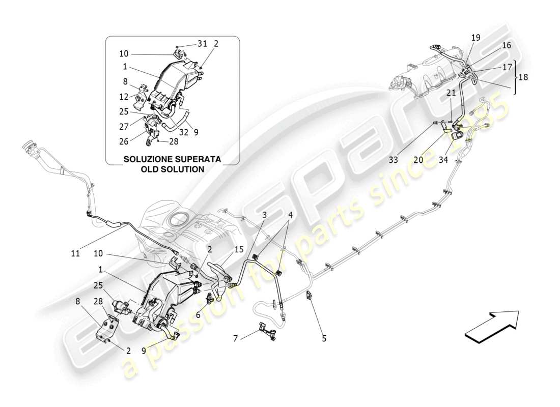 maserati ghibli (2017) diagrama de piezas del sistema de recirculación de vapores de combustible
