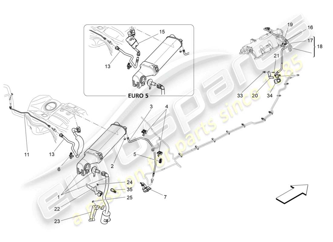 maserati ghibli (2014) diagrama de piezas del sistema de recirculación de vapores de combustible