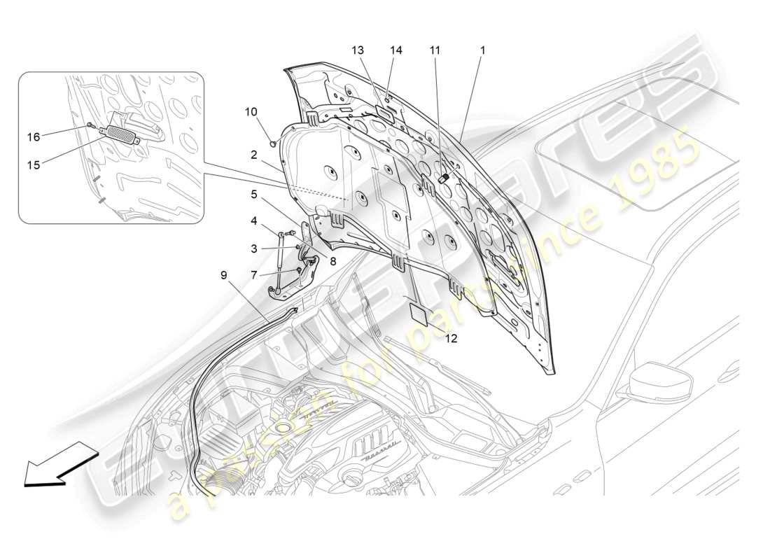 maserati levante trofeo (2020) diagrama de piezas de la tapa frontal