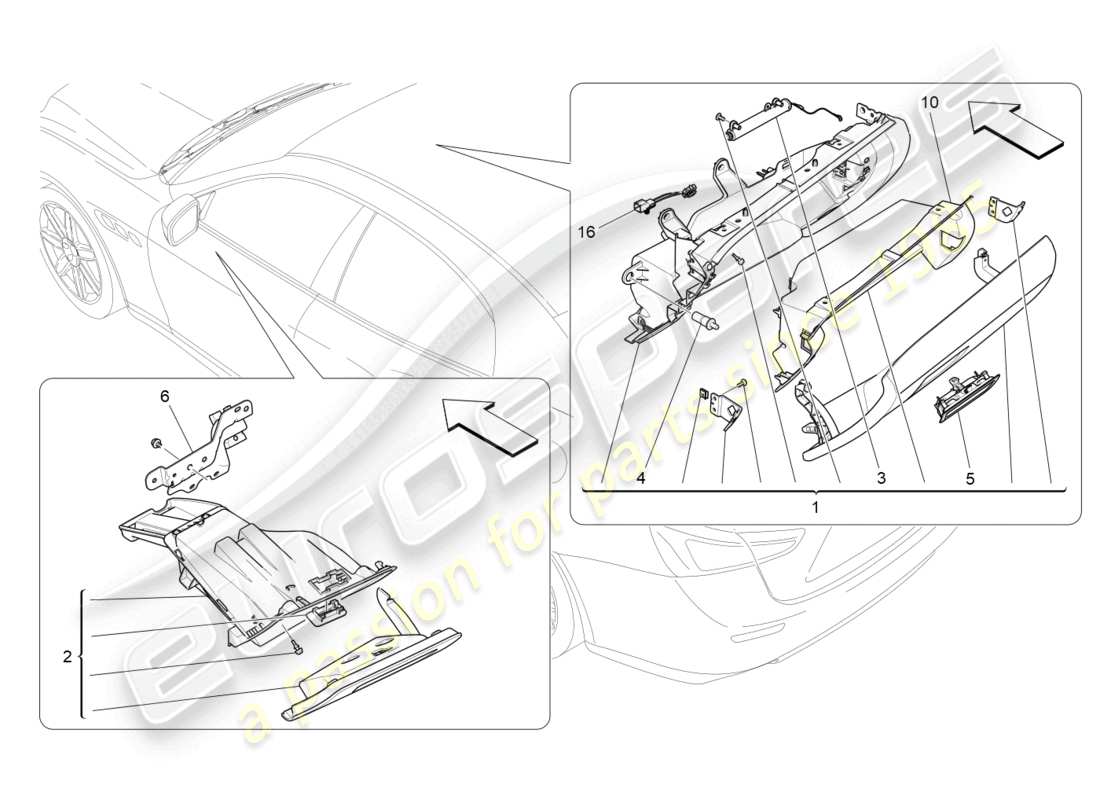 maserati ghibli (2014) diagrama de piezas de las guanteras