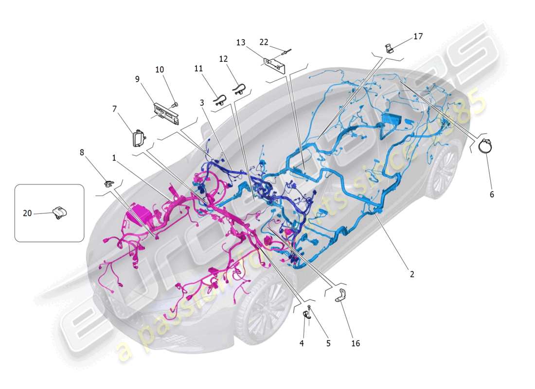 maserati ghibli fragment (2022) diagrama de piezas de cableado principal