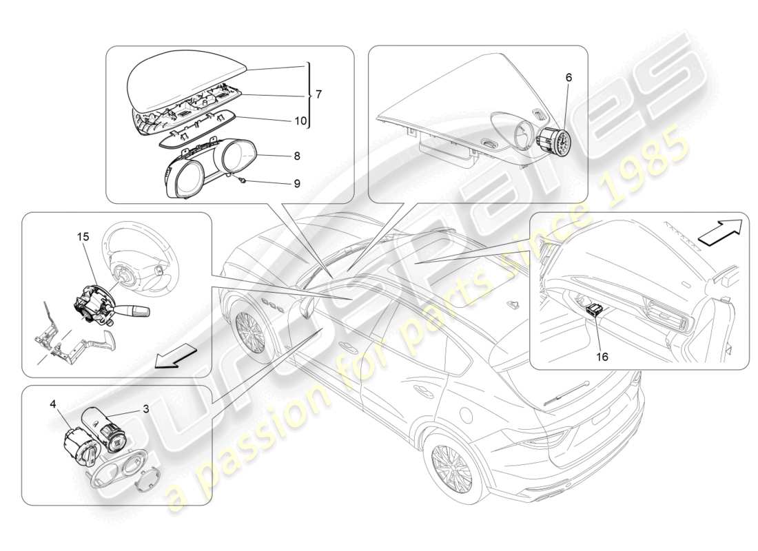 maserati levante modena (2022) diagrama de piezas de los dispositivos del tablero