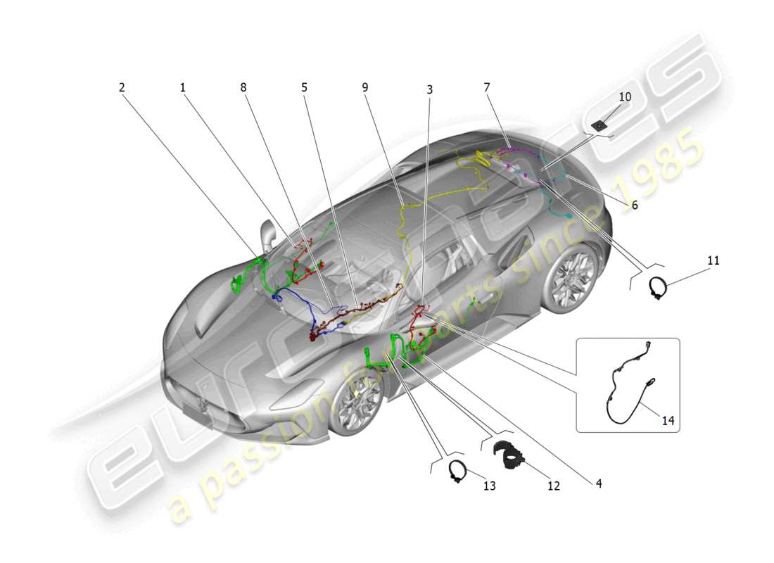 maserati mc20 cielo (2023) diagrama de piezas de cableado principal