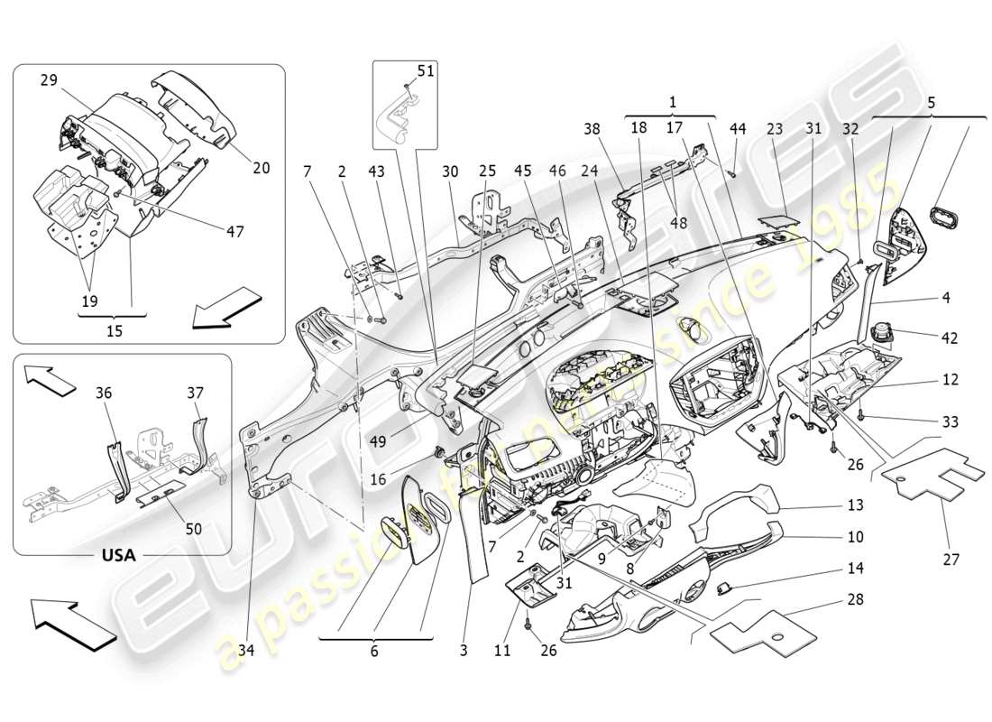 maserati ghibli fragment (2022) diagrama de piezas de la unidad del tablero