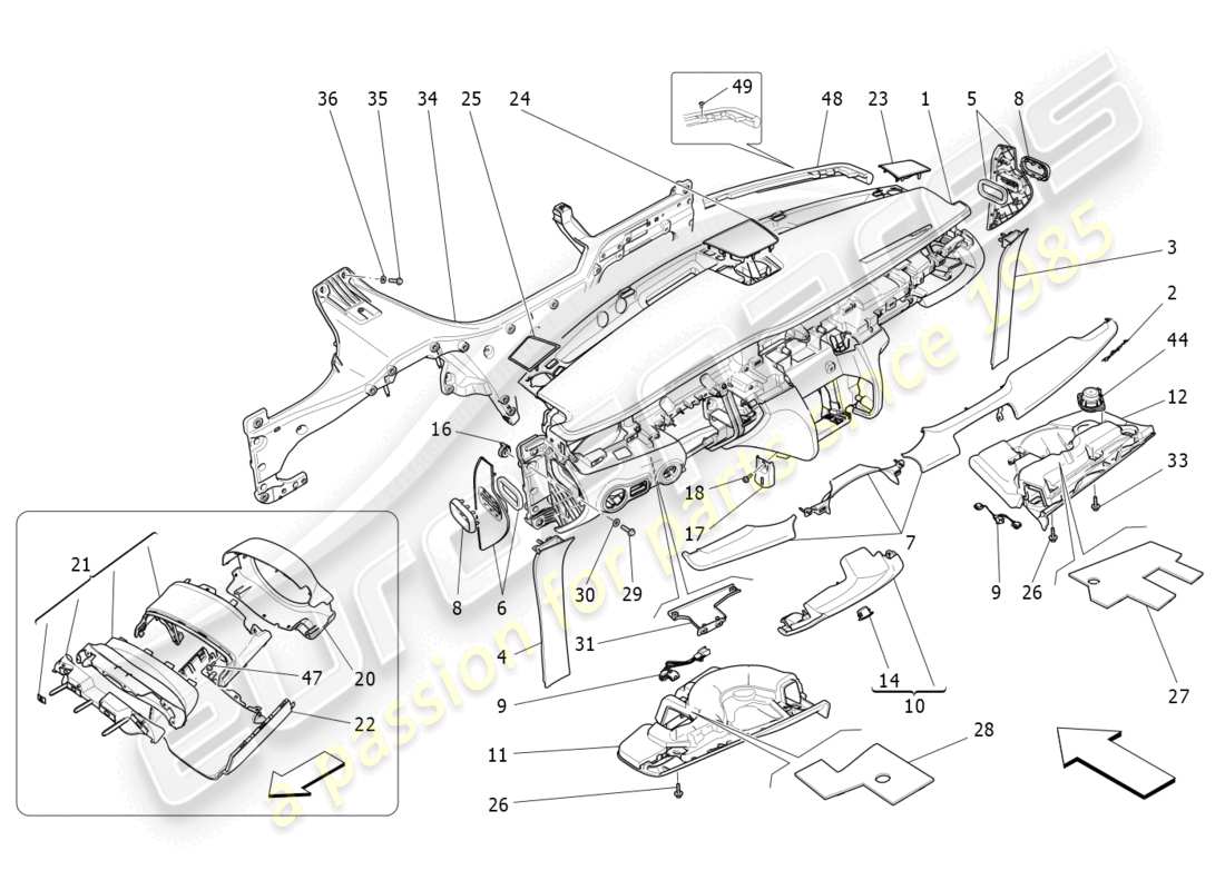 maserati quattroporte (2018) diagrama de piezas de la unidad del tablero