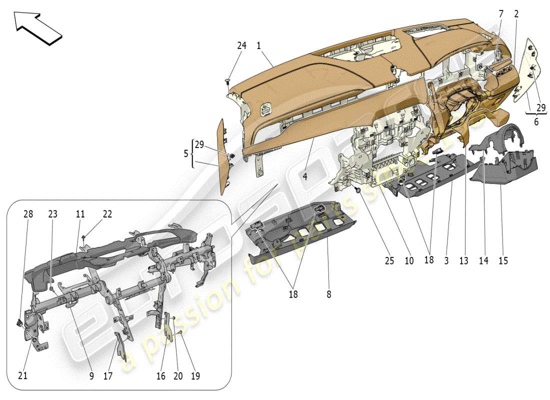 maserati grecale modena (2023) diagrama de piezas de la unidad del tablero